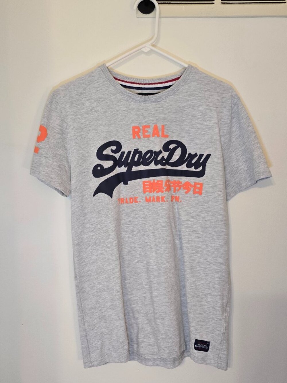Superdry Premium Black Label Goods T-Shirt Mens Medium Heather Gray Navy Orange